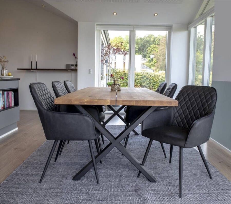 Norrut Moss Eethoek Eetkamertafel Met 6 Stoelen Donkergrijs en Licht Eiken Set Tafel en Stoelen