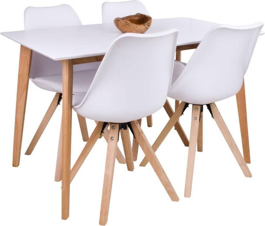 Hioshop Voos eethoek 1 eetkamertafel en 4 eetkamerstoelen wit. - Foto 1