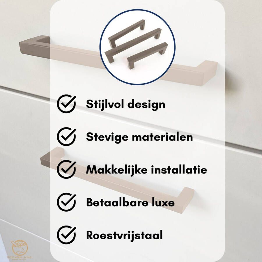 Northern Living handgreep Donkergrijs Chique dark Grey 128mm 8 stuks Handgrepen voor deurtjes Handgrepen keukenkastjes Handgreep badkamer Industriële deurgrepen Donkergrijs decoratief Lades Handvatten 128 mm Inclusief schroeven