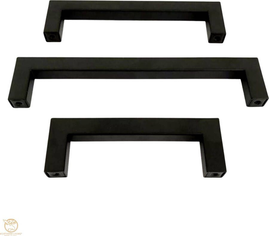 Northern Living Northern Living Handgreep Zwart 96mm 12 stuks Handgrepen voor deurtjes Handgrepen keukenkastjes Handgreep badkamer Industriële Deurgrepen Mat zwart decoratief Lades Handvatten Vierkant 96 mm Inclusief schroeven