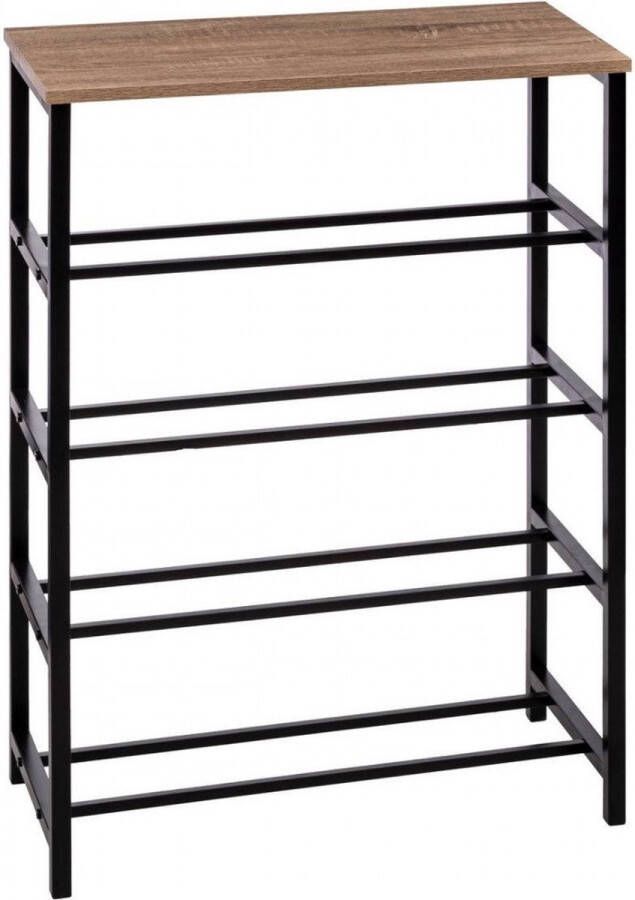 5five Schoenenrek schoenenkast zwart bruin 12x paar schoenen metaal hout 63 x 30 x 90 cm