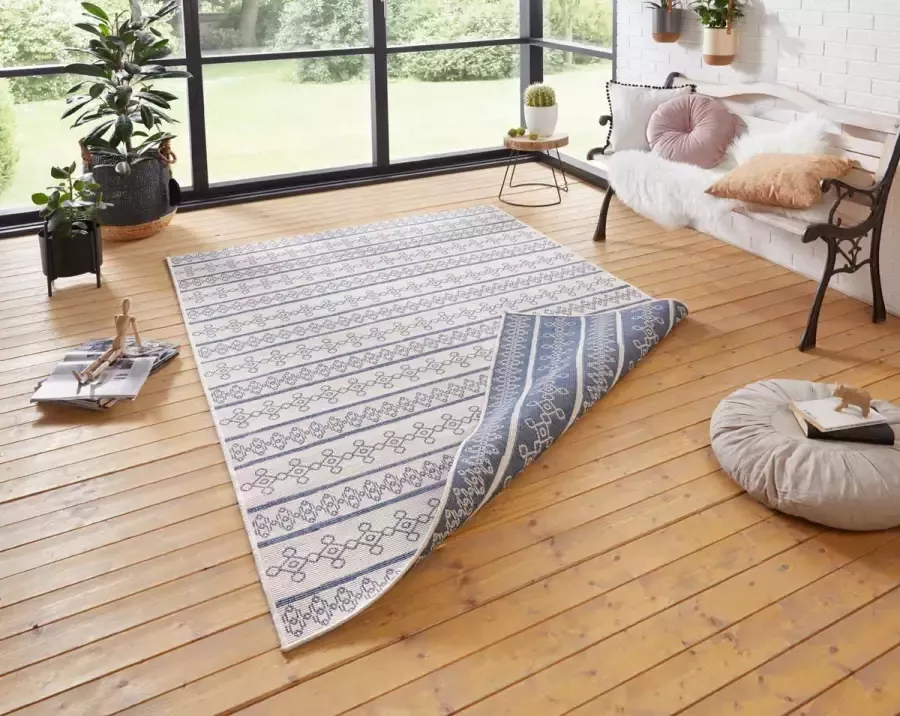 Northrugs Binnen & buiten vloerkleed Madeira blauw crème 160x230 cm