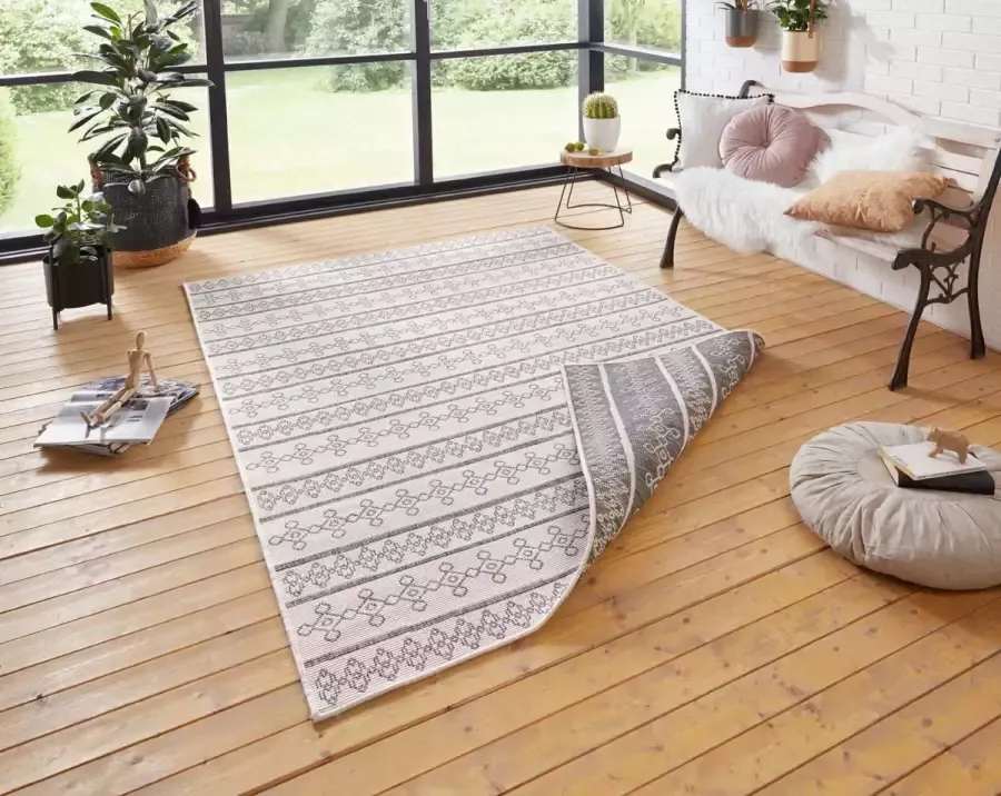 Northrugs Binnen & buiten vloerkleed Madeira grijs crème 120x170 cm