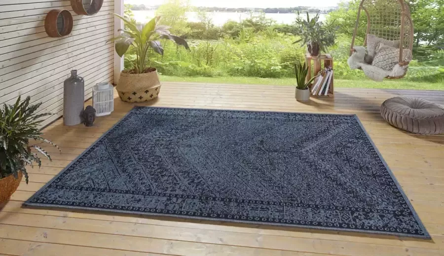 Northrugs Binnen & buiten vloerkleed Mardin blauw zwart 200x290 cm