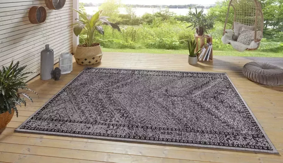 Northrugs Binnen & buiten vloerkleed Mardin grijs zwart 160x230 cm