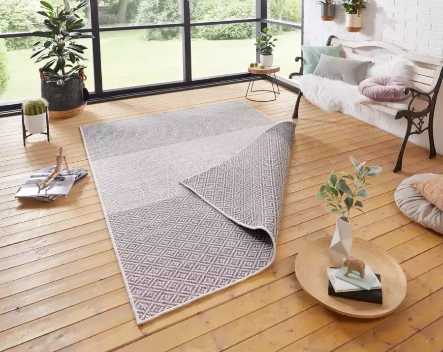 Northrugs Binnen & buiten vloerkleed Maui grijs crème 80x350 cm
