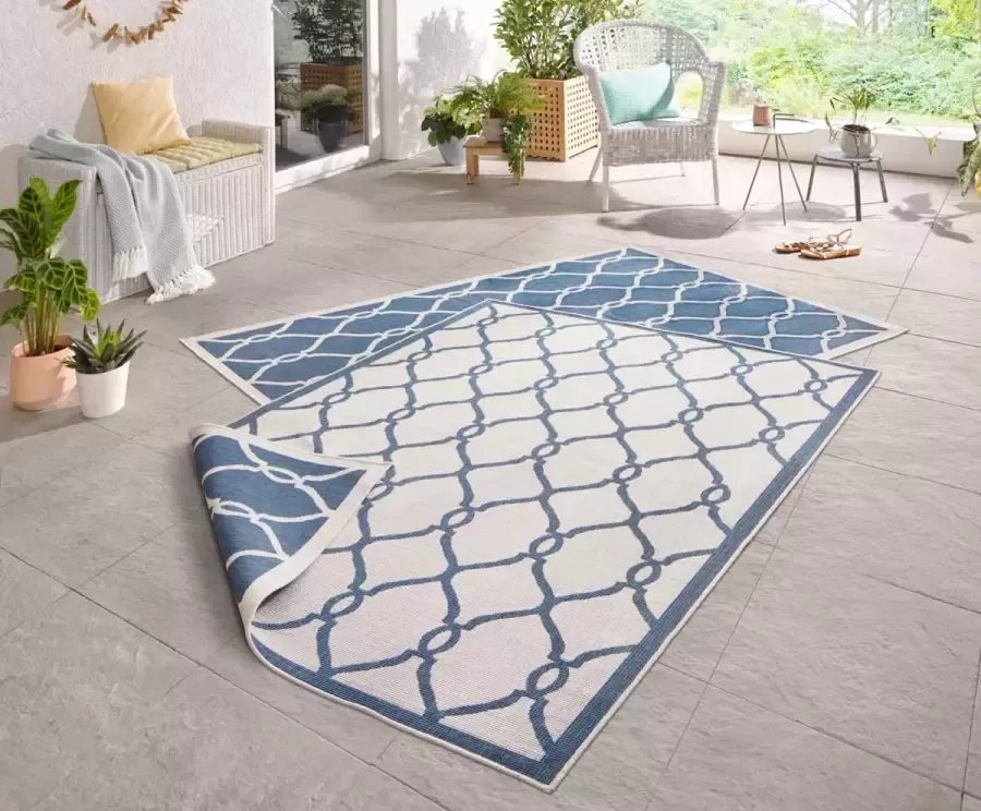Northrugs Binnen & buiten vloerkleed Rimini blauw crème 80x150 cm