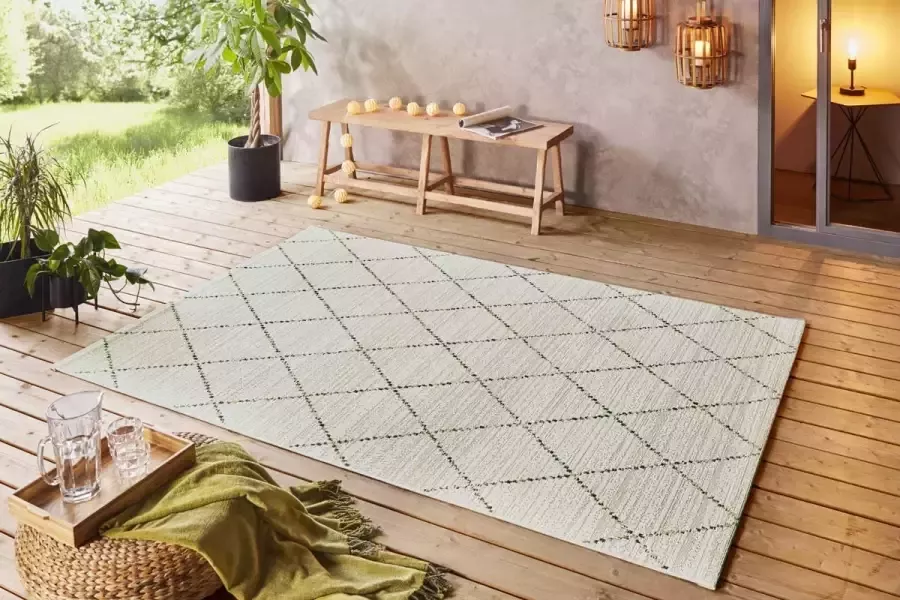 Northrugs Binnen & buiten vloerkleed ruiten Balos groen crème 80x150 cm