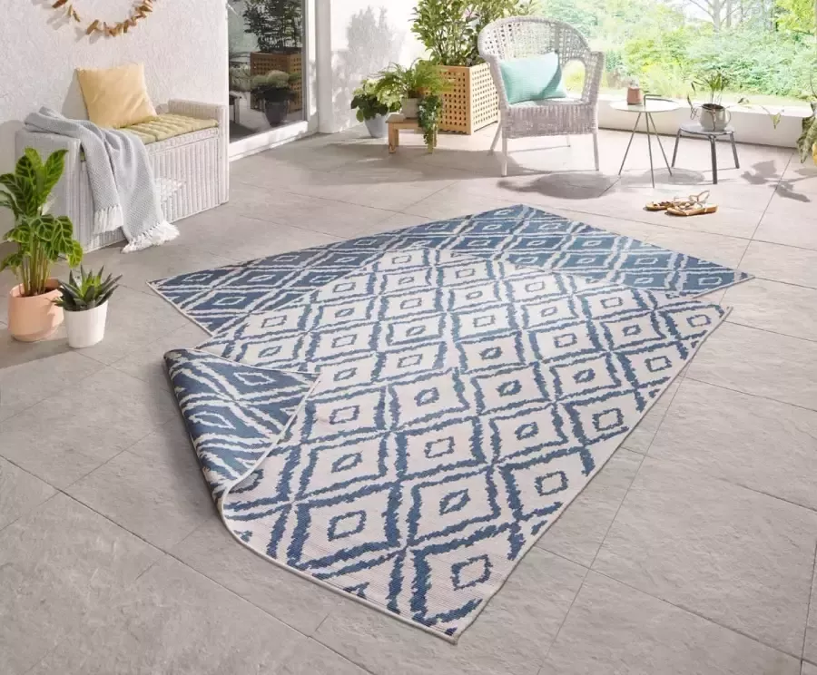 Northrugs Binnen & buiten vloerkleed ruiten Rio blauw crème 160x230 cm