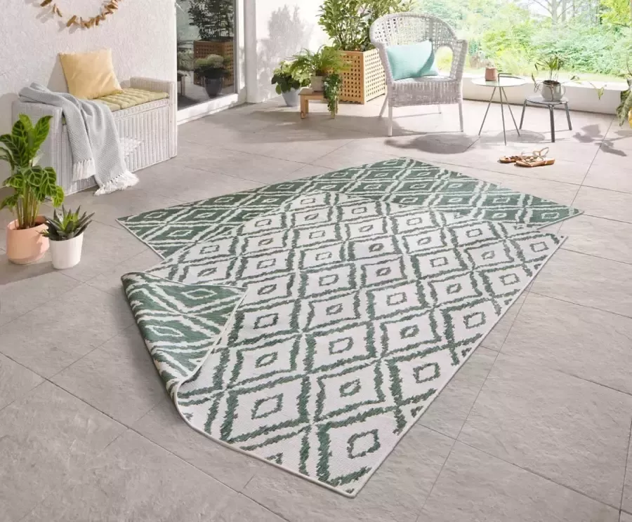 Northrugs Binnen & buiten vloerkleed ruiten Rio groen crème 80x150 cm