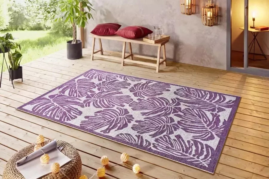 NORTHRUGS Vloerkleed Monstera Platweefsel gebloemd design afgehecht robuust gemakkelijk in onderhoud - Foto 2