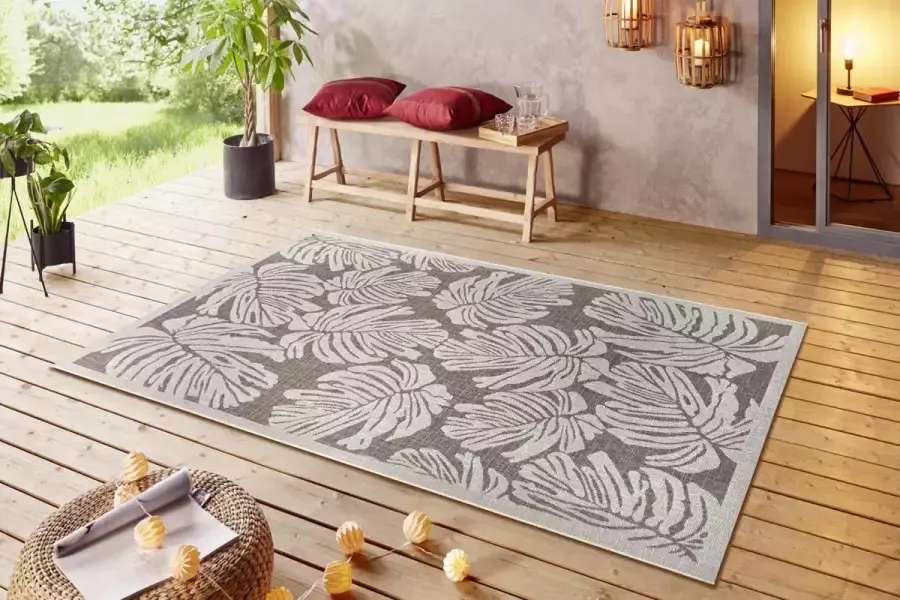 NORTHRUGS Vloerkleed Monstera Platweefsel gebloemd design afgehecht robuust gemakkelijk in onderhoud - Foto 3
