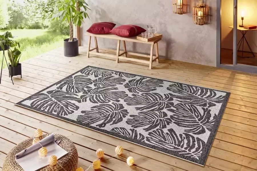 NORTHRUGS Vloerkleed Monstera Platweefsel gebloemd design afgehecht robuust gemakkelijk in onderhoud - Foto 3