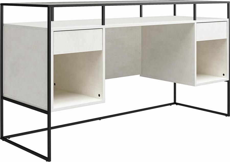 Notio Living Camley|Bureau met 2 lades en opbergruimte in glas en onderstel in MDF grijs - Foto 2
