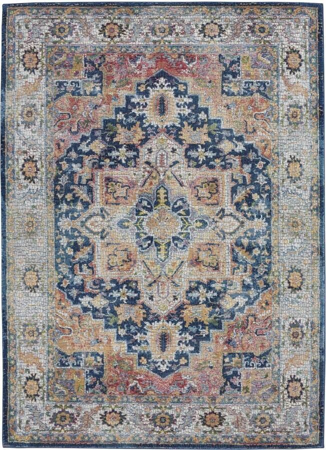 Nourison Ankara Global Blue Kleurrijk design Laagpolig- 61x122 cm