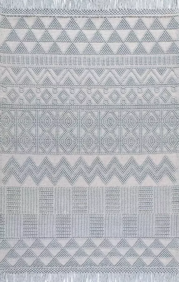 Concept Looms Nourison Anya 01Duck Egg Vloerkleed 160 x 220 cm Blue Rectangular Wool Living room Ethnic Geometric Stripes Bohemian Modern