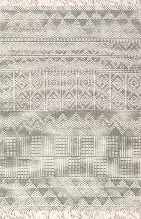 Concept Looms Nourison Anya 01 Ivory Mint Vloerkleed 160 x 220 cm Green Rectangular Wool Living room Ethnic Geometric Stripes Bohemian Modern