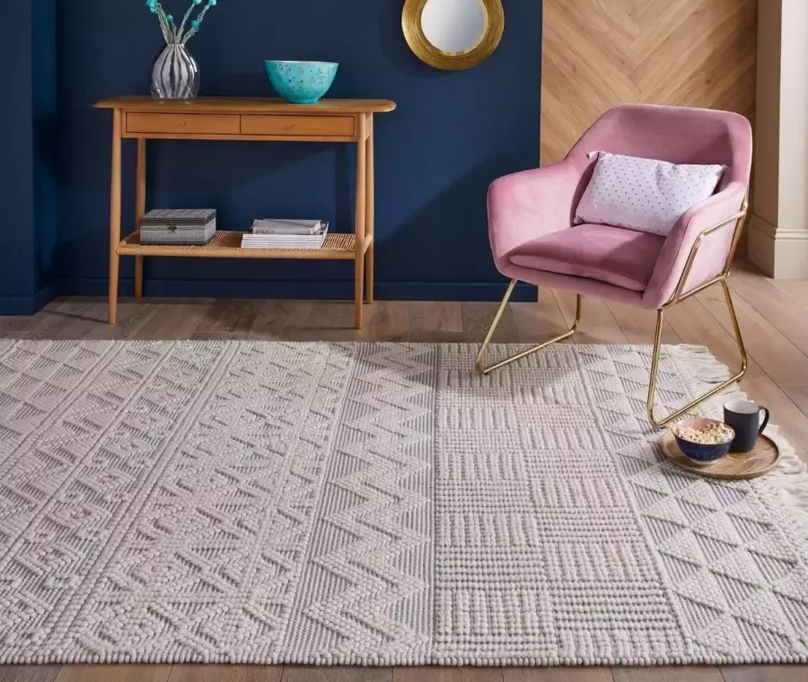 Concept Looms Nourison Anya 01Ivory Slate Vloerkleed 120 x 170 cm Grey Rectangular Wool Living room Ethnic Geometric Stripes Bohemian Modern