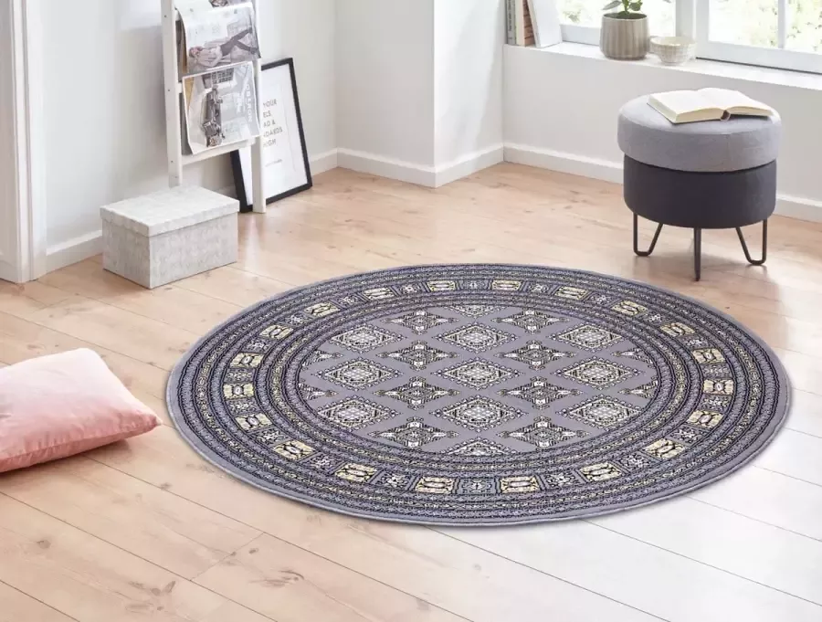 Nouristan Klassiek vloerkleed rond Sao Buchara grijs beige 160 cm rond
