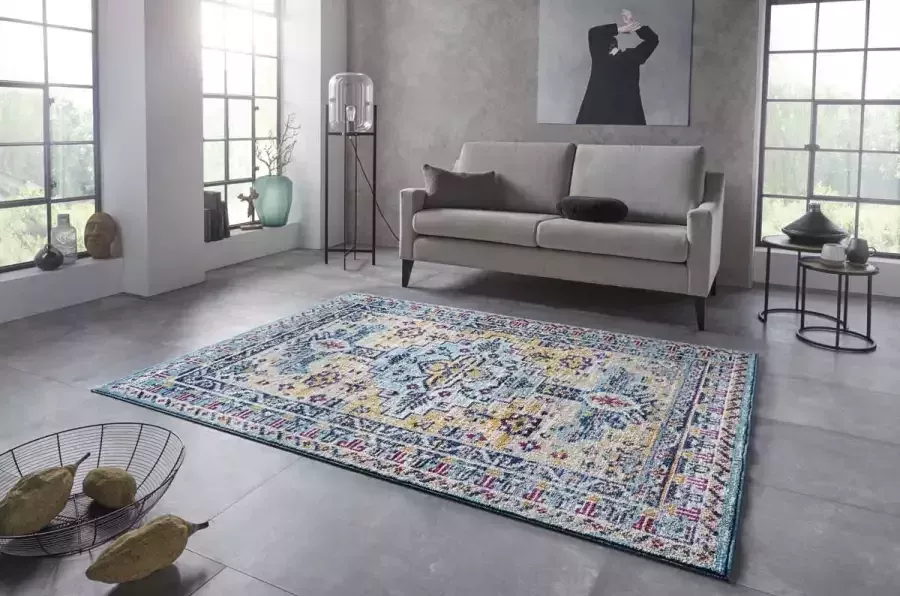 Nouristan Vintage vloerkleed Agha lichtblauw geel 200x290 cm