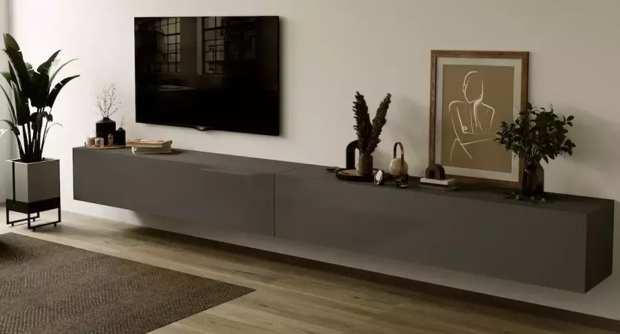 Nova Design Credenza 276 cm Hoogglans Grijs TV Wandmeubel