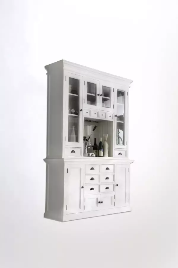 Nova Solo vitrinekast BCA597-wit-mahoniehout-145x50x220 hoog-lades en deuren