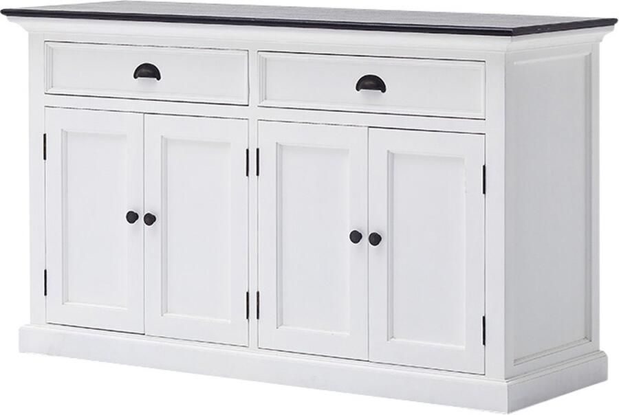 Nova Solo Buffetkast Landhuis wit met zwart blad 4 deuren 2 lades
