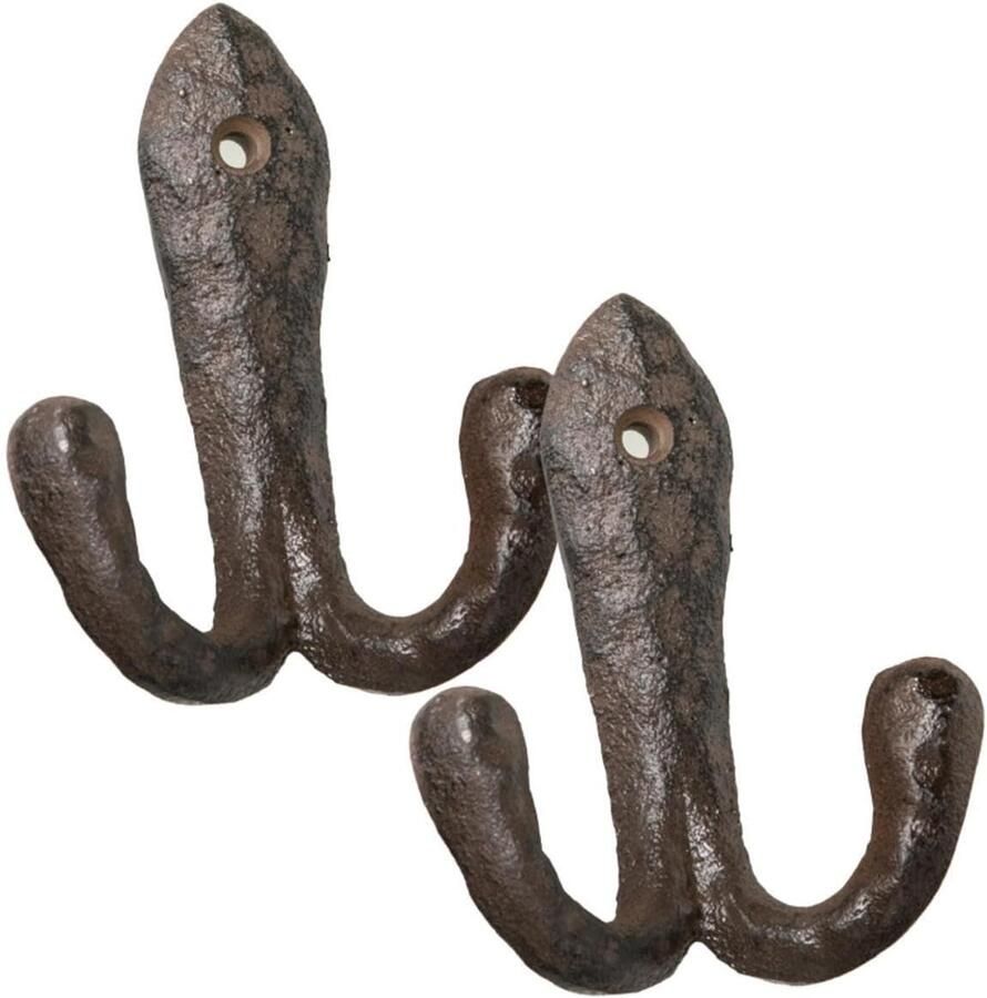 Novaliv 2x gietijzeren wandhaken dubbele haken 10x8x4 cm eenvoudig te installeren stabiel veilig ideaal voor wanddecoratie garderobe vintage stijl robuust duurzaam en elegant decoratie haak kapstok