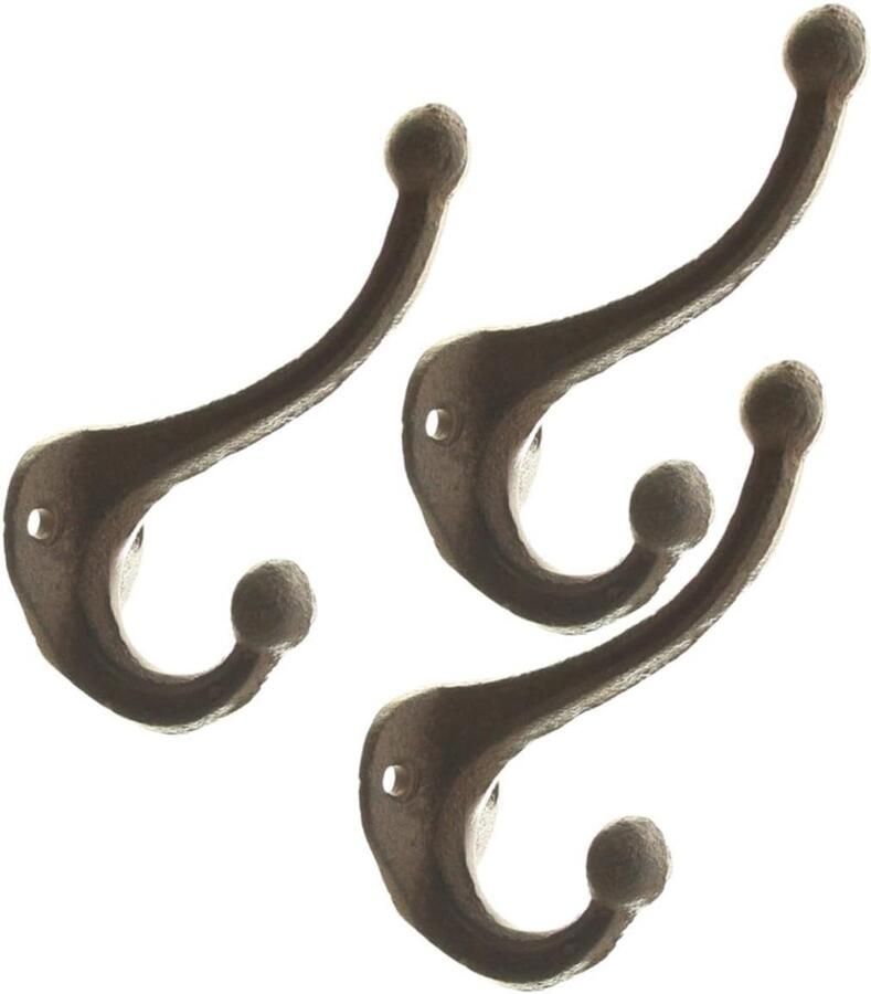 Novaliv 3X gietijzeren kapstokhaken dubbel 11x8x4 cm eenvoudig te monteren stabiel veilig ideaal voor wanddecoratie garderobe vintage stijl robuust duurzaam en elegant decoratieve kapstokhaak