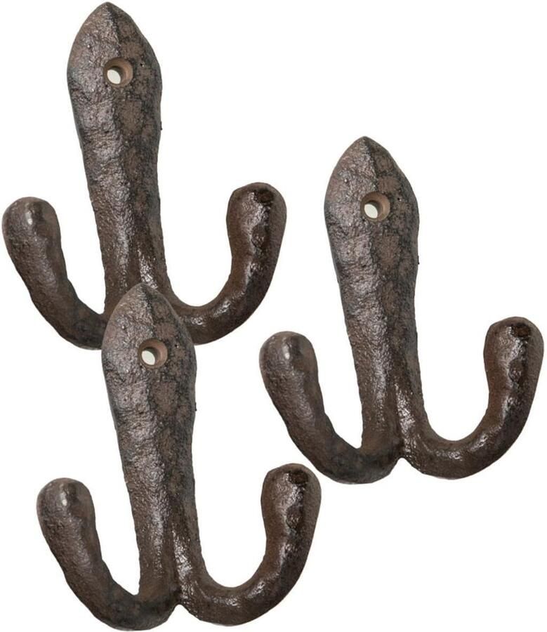 Novaliv 3x gietijzeren wandhaken dubbele haken 10x8x4 cm eenvoudig te installeren stabiel veilig ideaal voor wanddecoratie garderobe vintage stijl robuust duurzaam en elegant decoratie haak kapstok