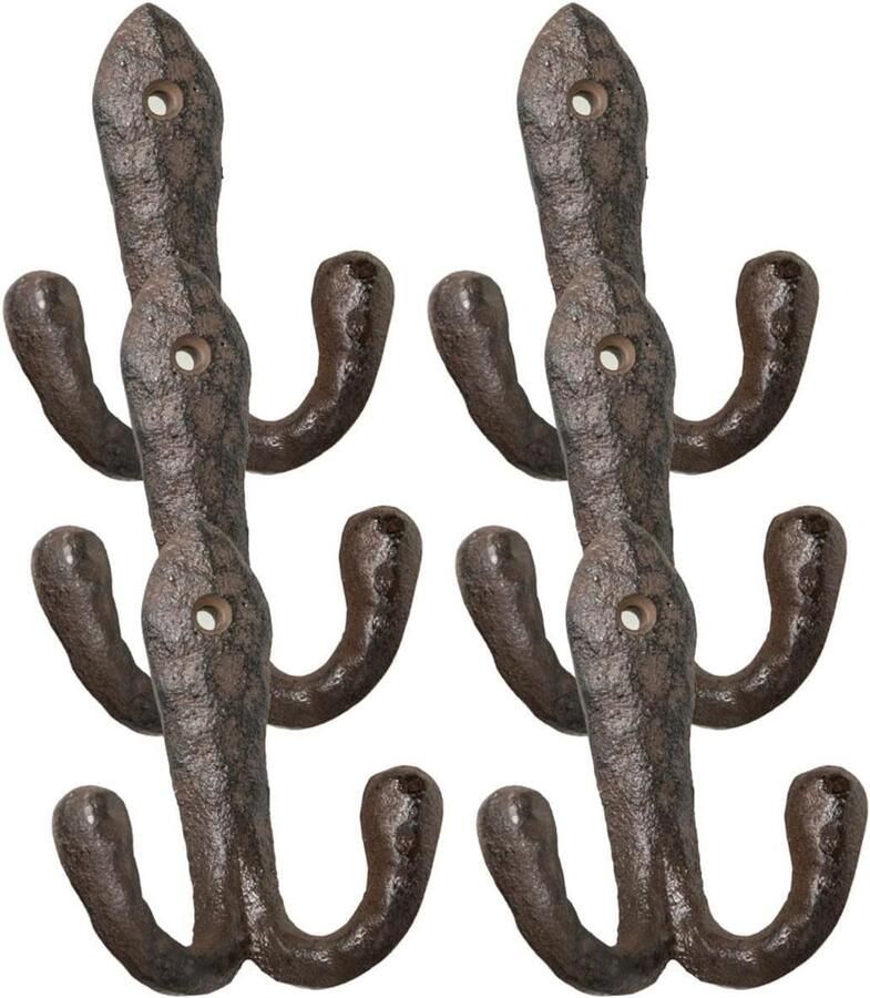 Novaliv 6x gietijzeren wandhaken dubbele haken 10x8x4 cm eenvoudig te installeren stabiel veilig ideaal voor wanddecoratie garderobe vintage stijl robuust duurzaam en elegant decoratie haak kapstok