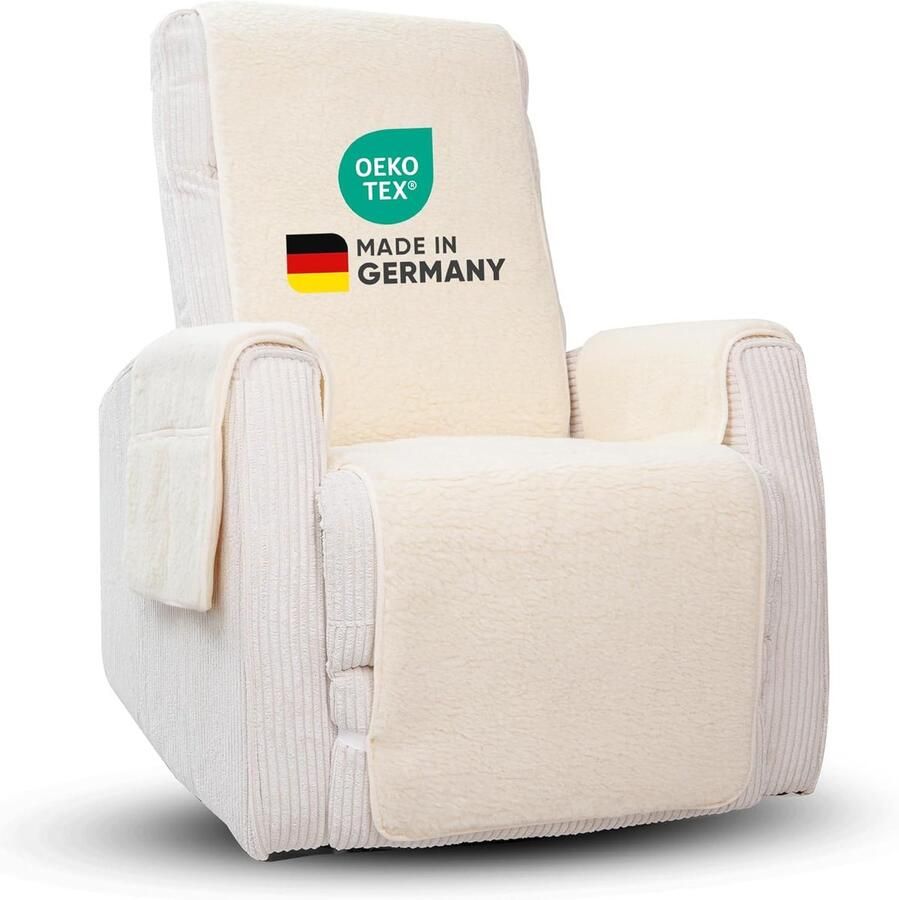Novaliv fauteuilbeschermer voor relaxfauteuil naturel universele fauteuilbeschermer met armleuningen en voetensteun beschermende fauteuilhoes van scheerwol comfort fauteuilhoes fauteuilkussen fauteuilsprei