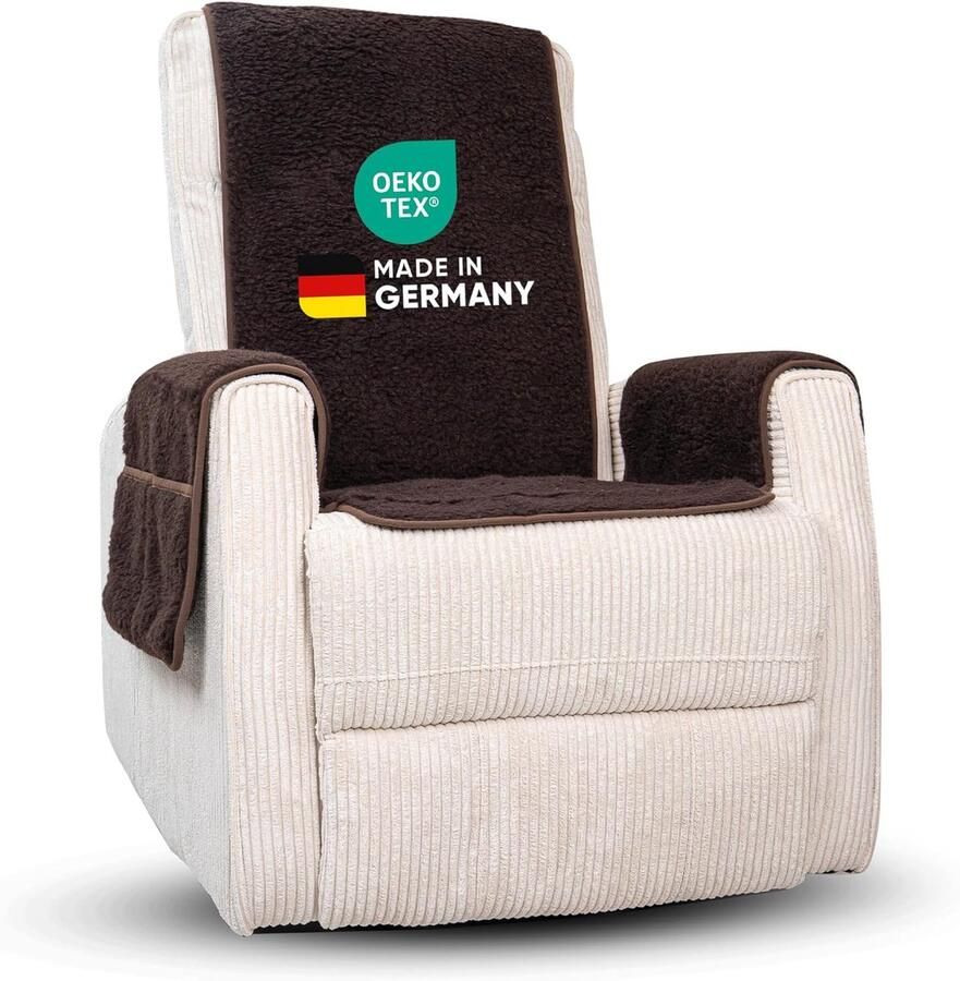 Novaliv fauteuilhoes voor relaxfauteuil bruin universele fauteuilhoes met armleuningen beschermende fauteuilhoes van scheerwol comfort fauteuilhoes relaxstoelkussen fauteuilhoes met armleuningen