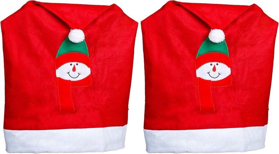 Novaliv Kerst stoelhoezen set I Rood I Kerstmuts I Stoelhoes Kerstversiering Kerstmuts stoelversiering hoes stoel stoelhoes (2 sneeuwpop)