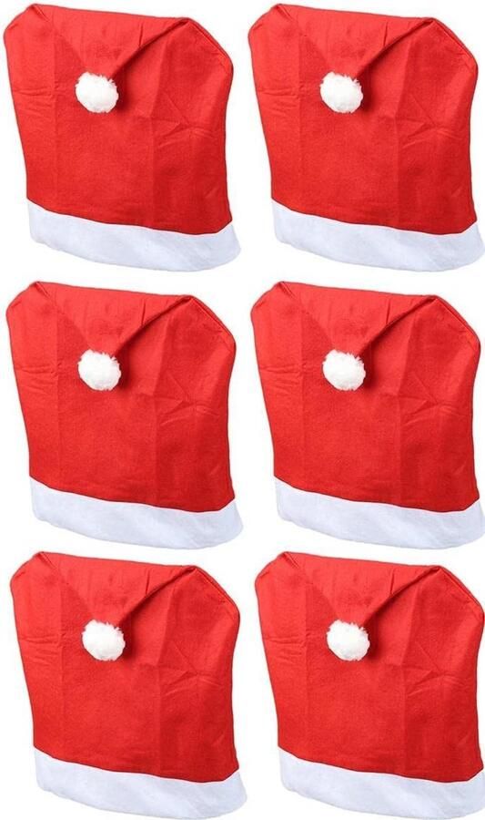 Novaliv Kerst stoelhoezen set van 6 I Rood I Kerstmuts I Stoelhoezen eetkamer Kerstdecoratie Kerstmuts fauteuilhoes hoes voor schommelstoel