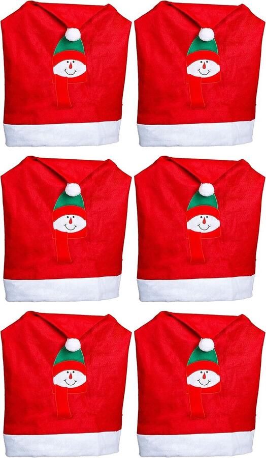 Novaliv Kerst stoelhoezen set van 6 I Rood I Sneeuwpop I Stoelhoezen eetkamer Kerstdecoratie Kerstman hoed fauteuilhoes hoes voor schommelstoel