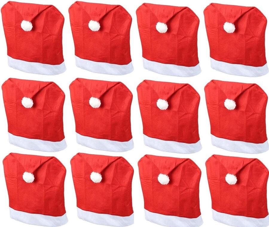Novaliv Set van 12 kerststoelhoezen I Rood I Kerstmuts I Stoelhoes Kerstversiering Kerstmuts stoelhoes