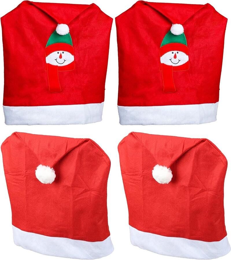 Novaliv Set van 4 stoelhoezen voor kerstschommelstoelen I Rood I Kerstmuts sneeuwpop I Stoelhoes Kerstversiering Kerstmuts stoelhoes