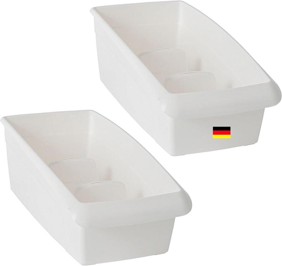Novaliv soepkegeldoos grote set van 2 ladeorganizers voor de keuken 25 x 16 cm WITTE kruidenopbergdoos lade-organizersysteem opbergen en organiseren van dressings en bakingrediënten