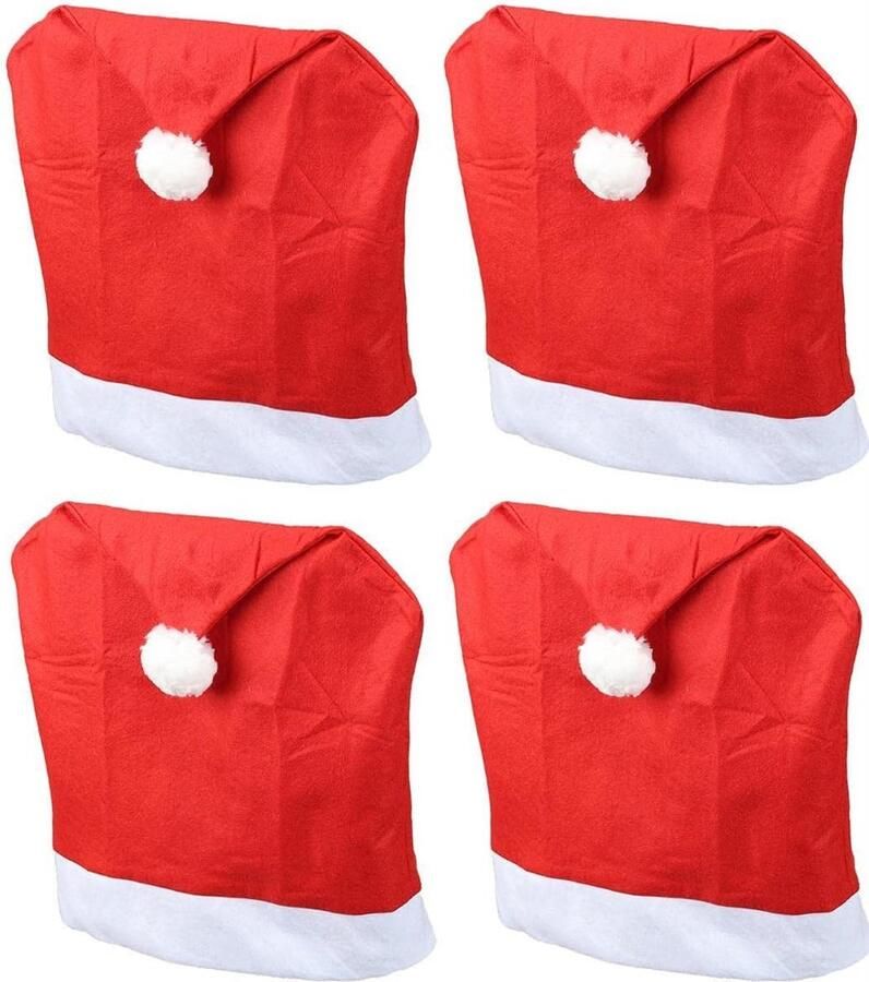 Novaliv Stoelhoezen set van 4 schommelstoel Kerstmis I Rood I Kerstmuts I Stoelhoes Kerstversiering Kerstmuts stoelhoes set van 4