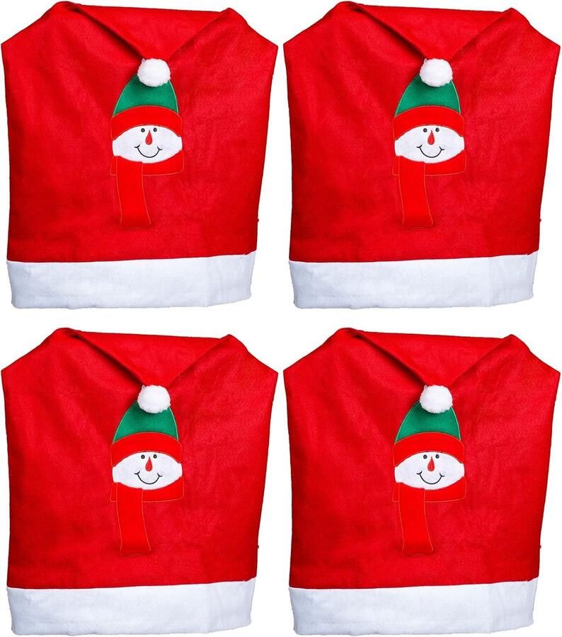 Novaliv Stoelhoezen set van 4 schommelstoel Kerstmis I Rood I Sneeuwpop I Stoelhoes Kerstversiering Kerstman hoed stoelhoes set van 4