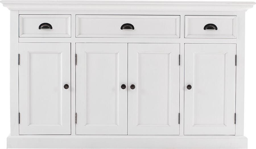 NOVASOLO Halifax Buffetkast – 4 Deuren en 3 Lades – Landelijke Kast – Wit – Massief Hout – 145 cm Breed