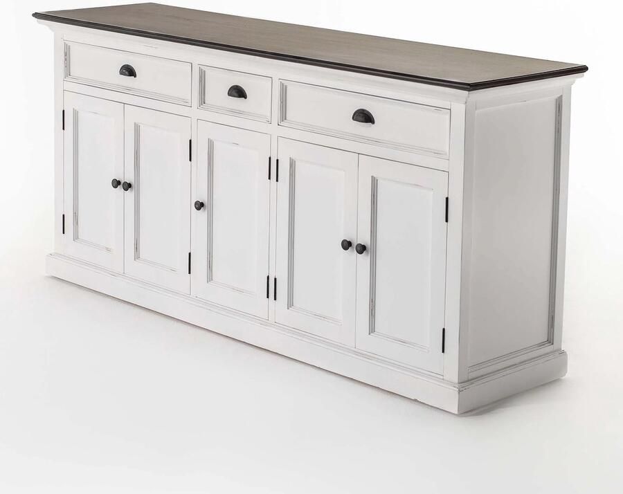 NOVASOLO Halifax Buffetkast – Wit met Donkerbruin Blad – Landelijke Kast – 180 cm Breed – Massief Hout