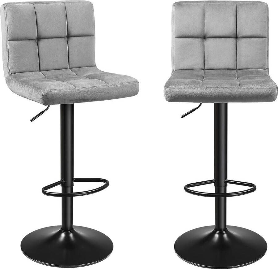 Novella Bar set van 2 krukken van fluweel in hoogte verstelbaar draaistoel met rugleuning en voetensteun donkergrijs 57 x 47 x 44 cm