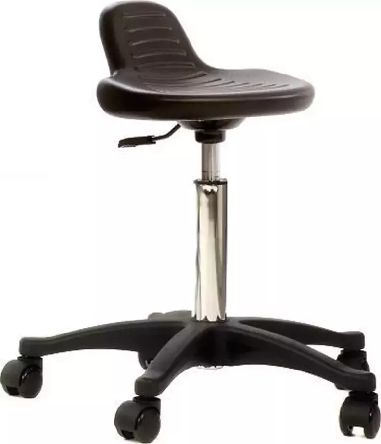 Novicum Gustav PU stahulp werkstoel tabouret zwart met compacte zitting en met Medium gasveer kapperskruk zadelkruk