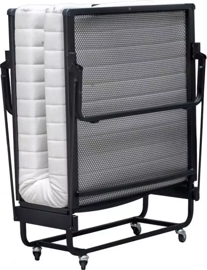 Novio Vouwbed Luxe inklapbaar bed Dwarsgespannen Spiraalbodem Plooibed Opklapbed 80x200 Zwart Inclusief matras