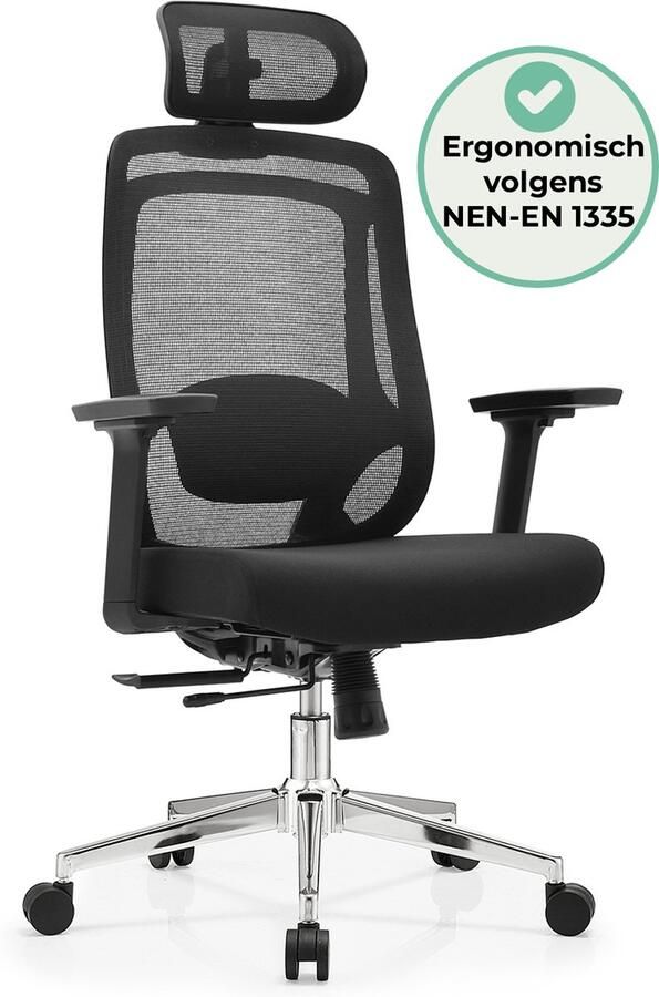 Noviq Comfort Life Ergonomische Bureaustoel – Bureaustoel voor Volwassenen – Comfortabel Volledig verstelbaar & NEN1335 Gecertificeerd – Met Hoofdsteun en Mesh rug – Max 150 kg - Foto 2