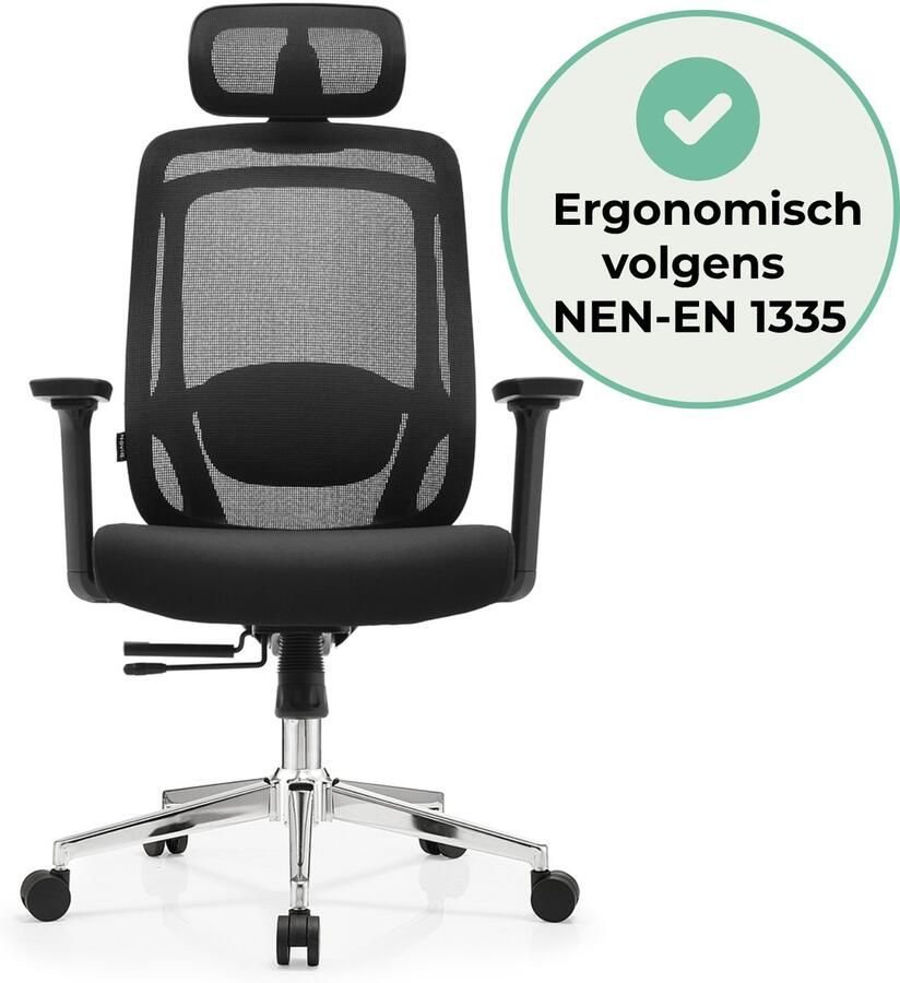 Noviq Comfort Life Ergonomische Bureaustoel – Bureaustoel voor Volwassenen – Comfortabel Volledig verstelbaar & NEN1335 Gecertificeerd – Met Hoofdsteun en Mesh rug – Max 150 kg - Foto 3