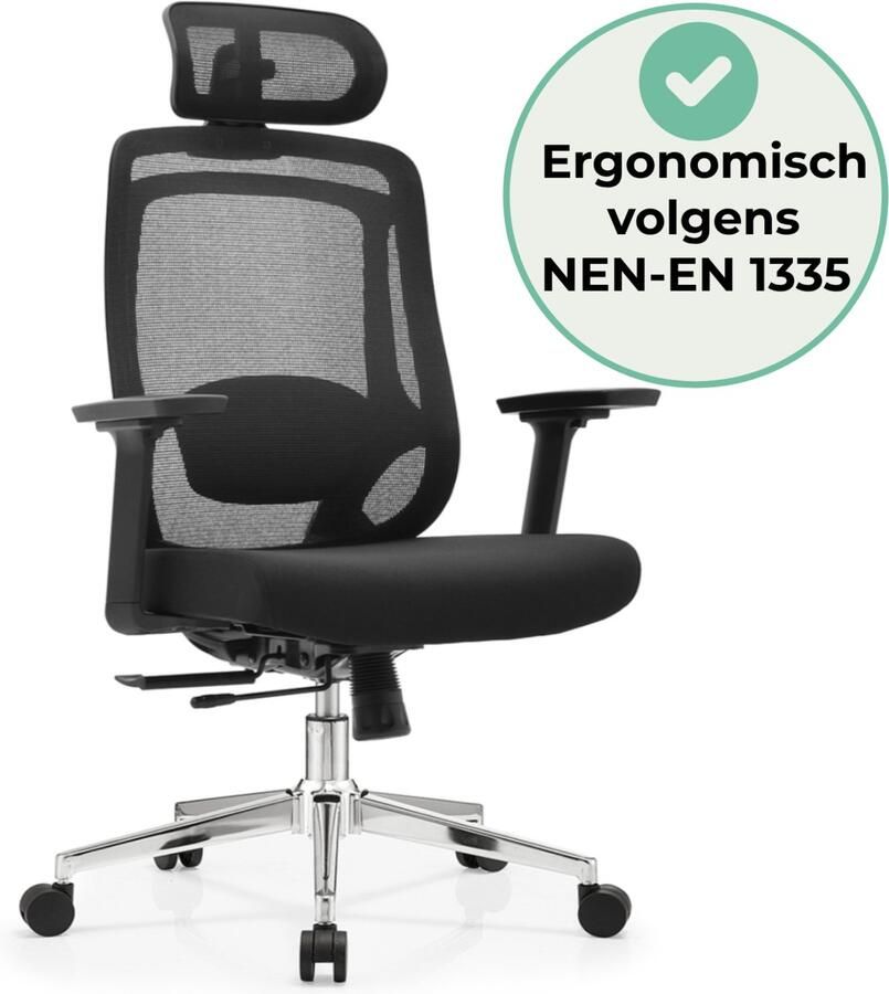 Noviq Comfort Life Ergonomische Bureaustoel – Bureaustoel voor Volwassenen – Comfortabel Volledig verstelbaar & NEN1335 Gecertificeerd – Met Hoofdsteun en Mesh rug – Max 150 kg