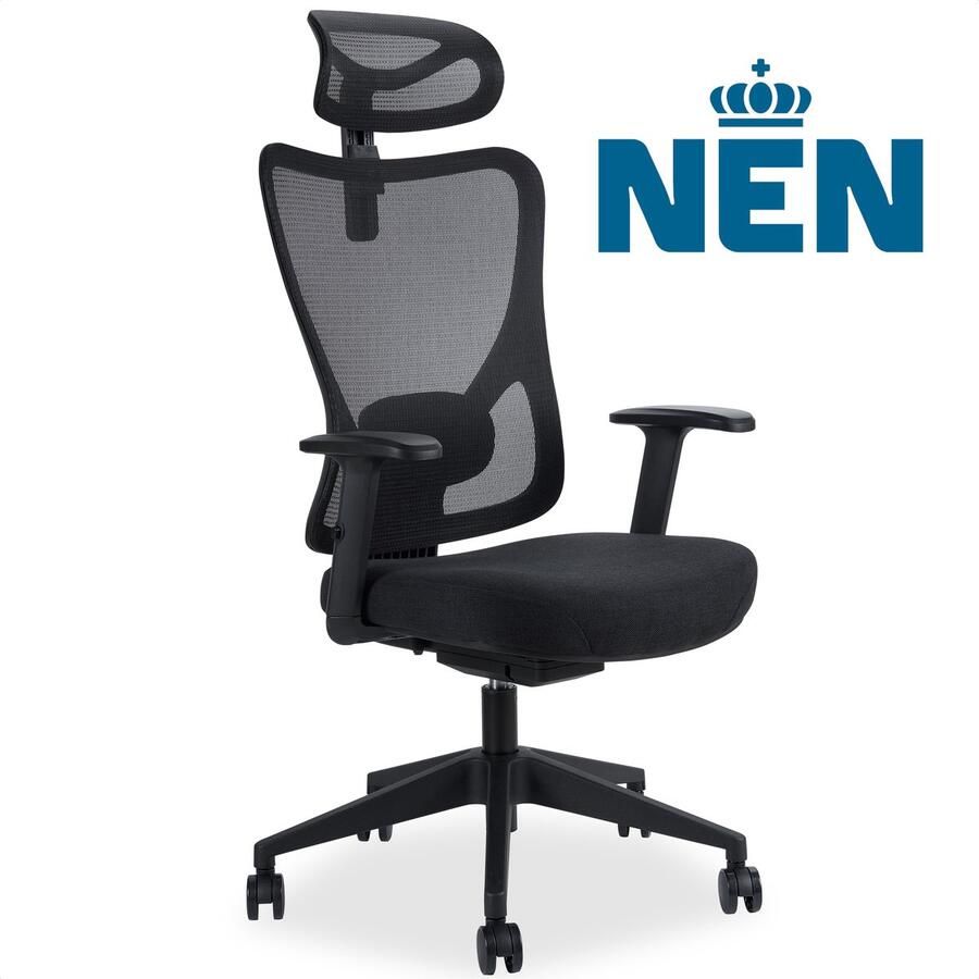 Novitaa Ergonomische Bureaustoel Voor Volwassenen Office Chair Verstelbaar Hoofdsteun Extra Brede Zitting Zw